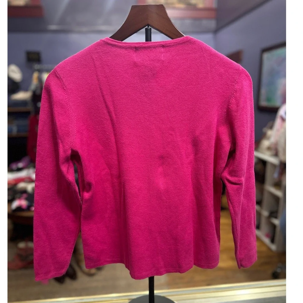 Designers Originals Studio Joy Pink Snowman Embroidered Button Front Cardigan M - Picture 3 of 4